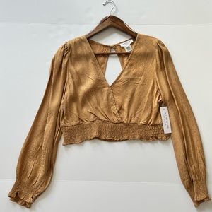 KIRIOUS  LONG SLEEVE CROP TOP BLOUSE MUSTARD SHIRT